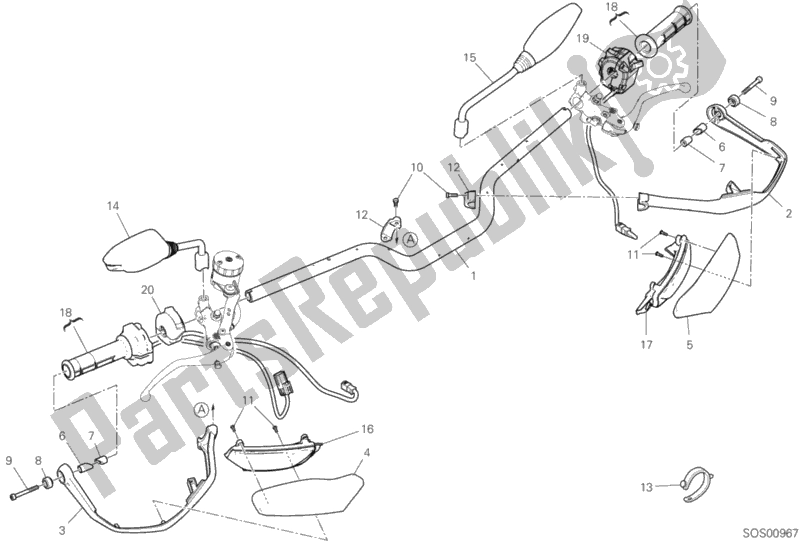 All parts for the Handlebar of the Ducati Hypermotard 950 Thailand 2019